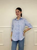 Camicia a Righe Cuori Ricamati 121255 Azzurro