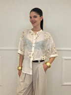 Camicia Strop Ricami e Paillettes 93-A03 Ecru