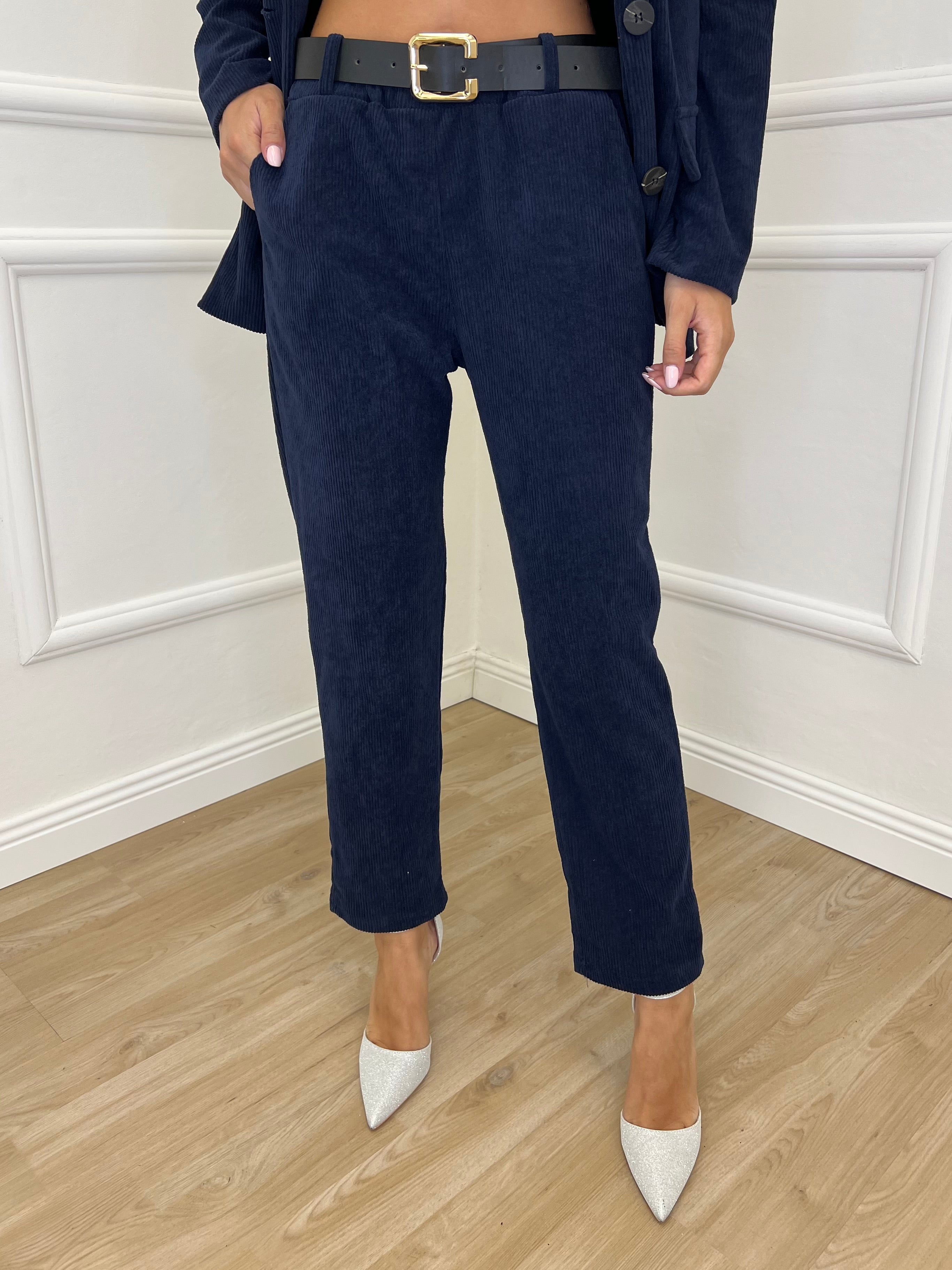 Pantalone Sigaretta Corduroy 25337 Blu - Bazar Abbigliamento