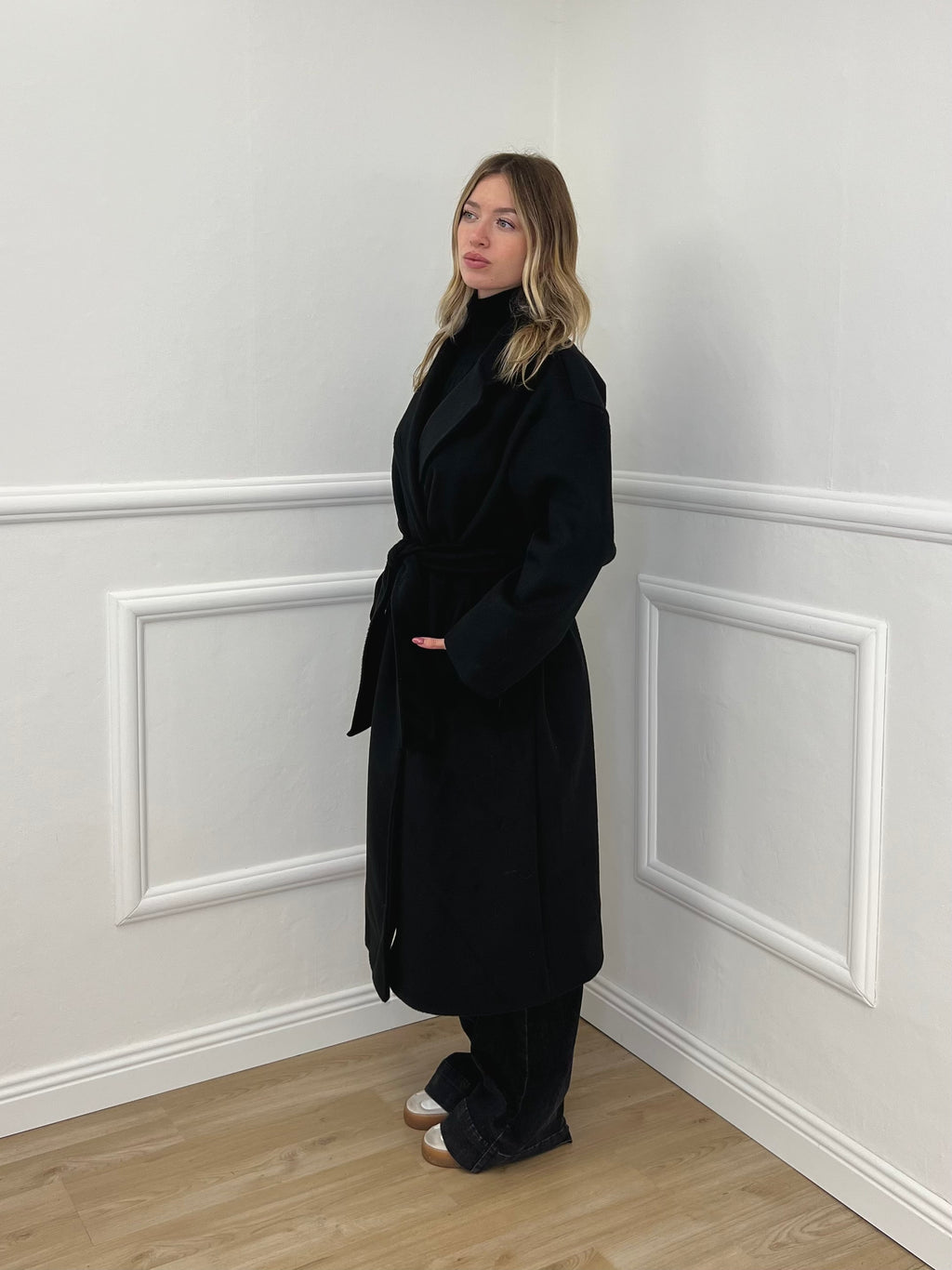Cappotto Doppiopetto Cintura 29077 Nero