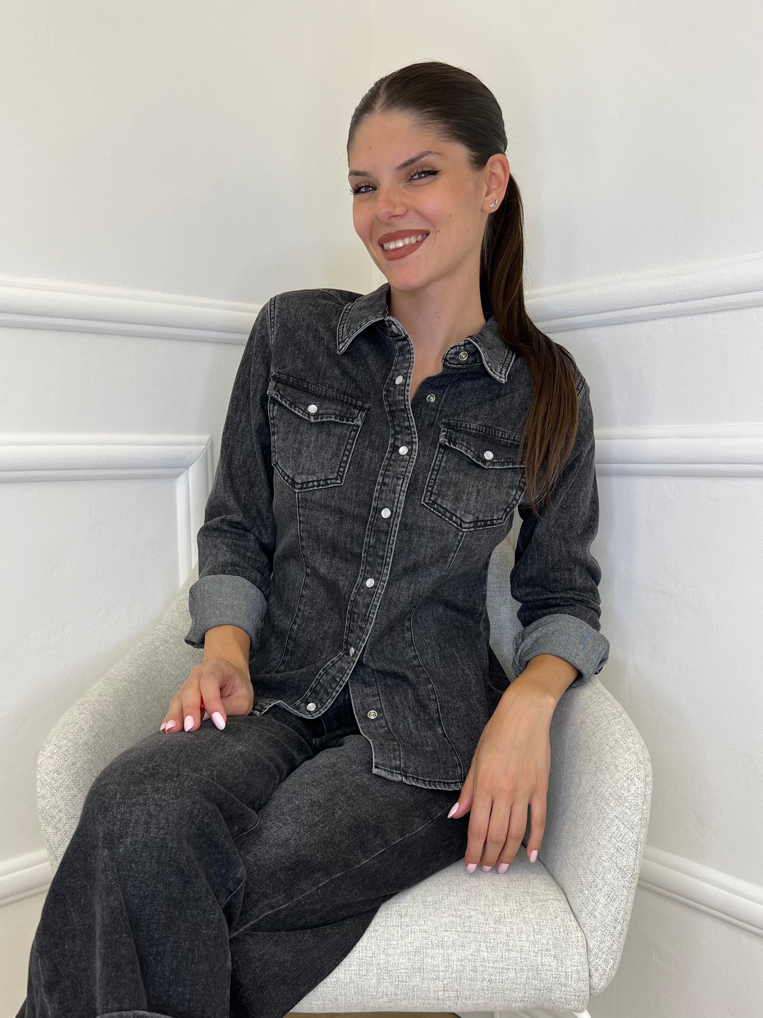 Camicia Denim YF3336 Grigio - Bazar Abbigliamento