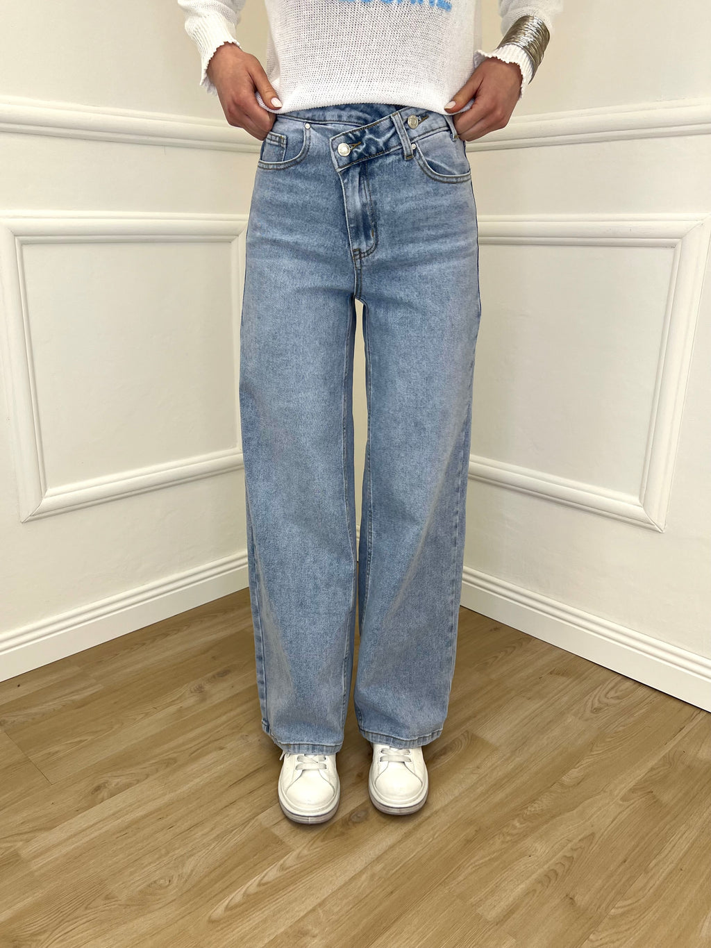 Jeans Con Vita Incrociata L1192 Azzurro