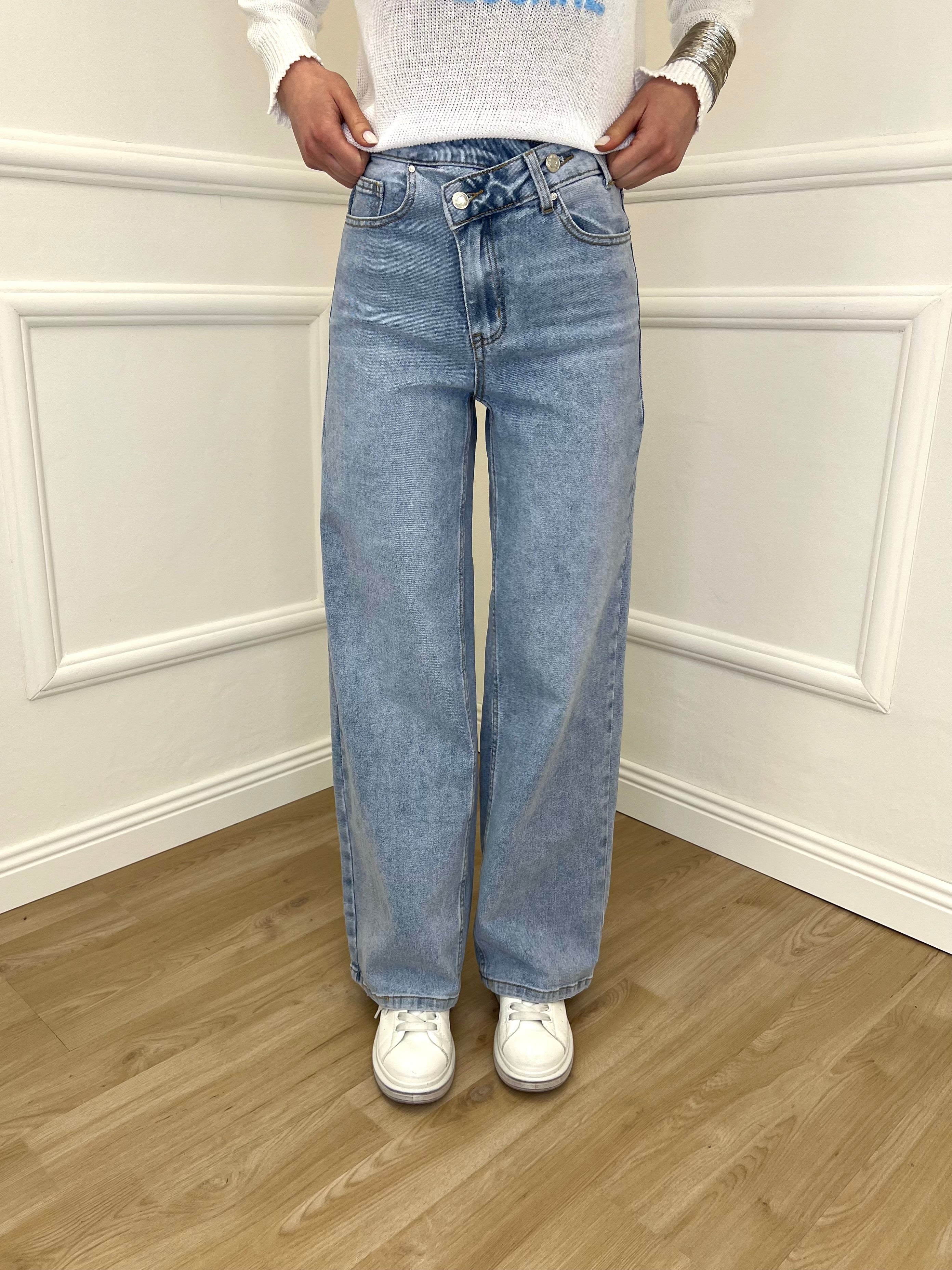 Jeans Con Vita Incrociata L1192 Azzurro