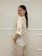 Camicia Strop Ricami e Paillettes 93-A03 Ecru