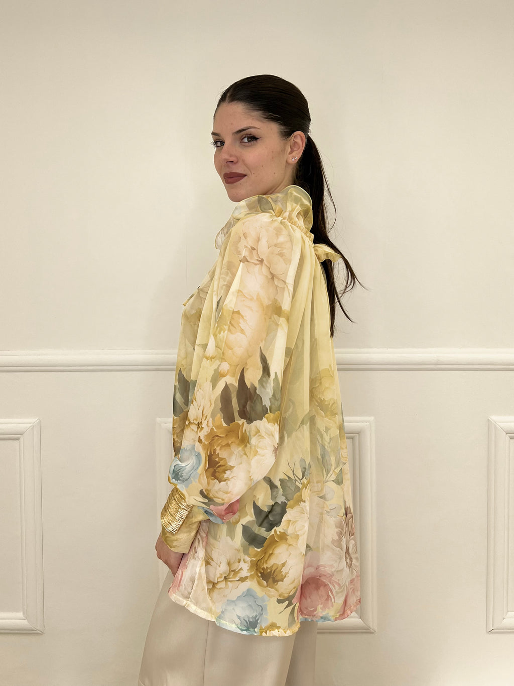 Blusa Voile Fiori Con Fiocco 4284 Giallo