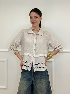Camicia Lino Maniche Sangallo 1788 Beige