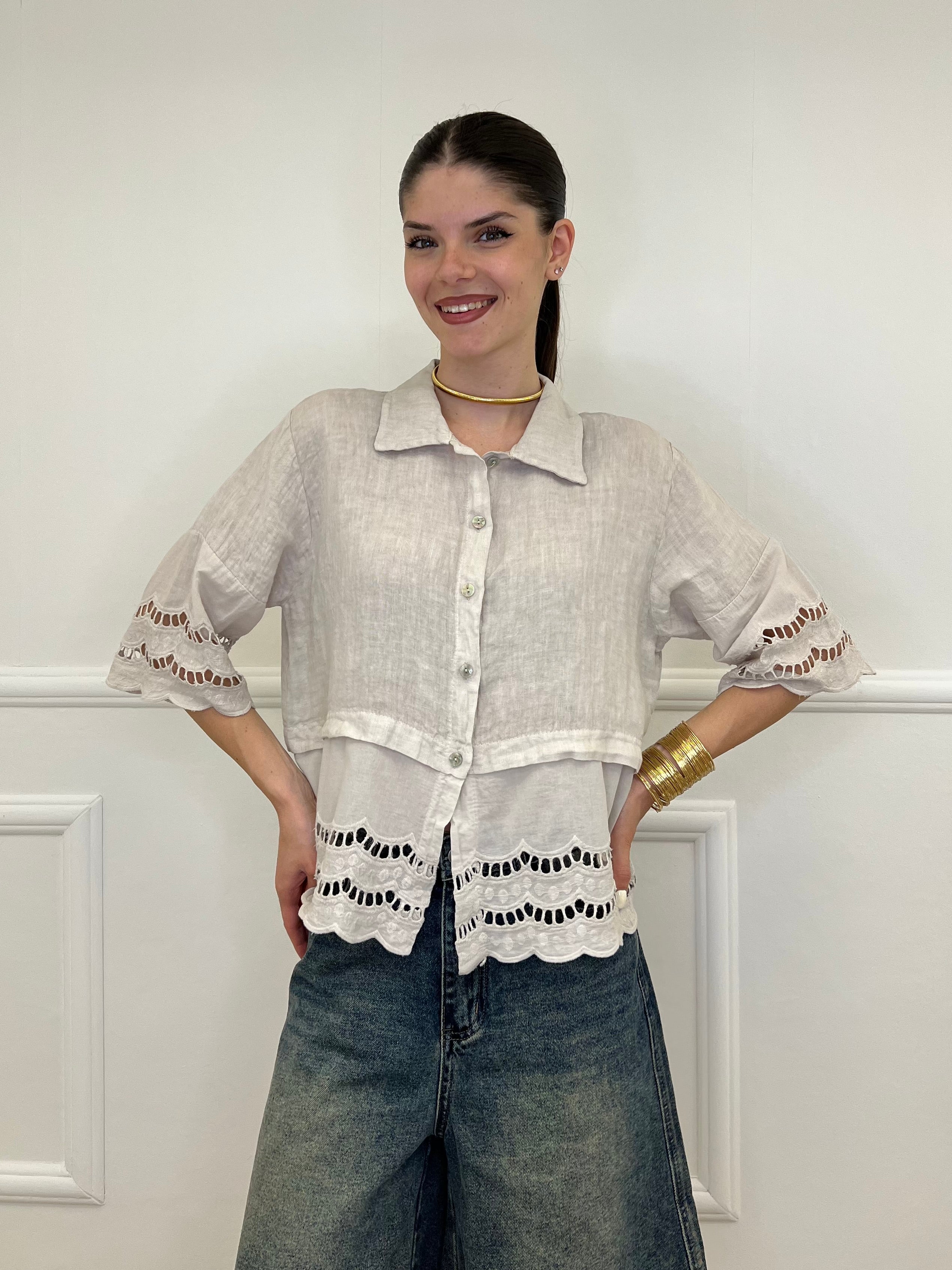Camicia Lino Maniche Sangallo 1788 Beige