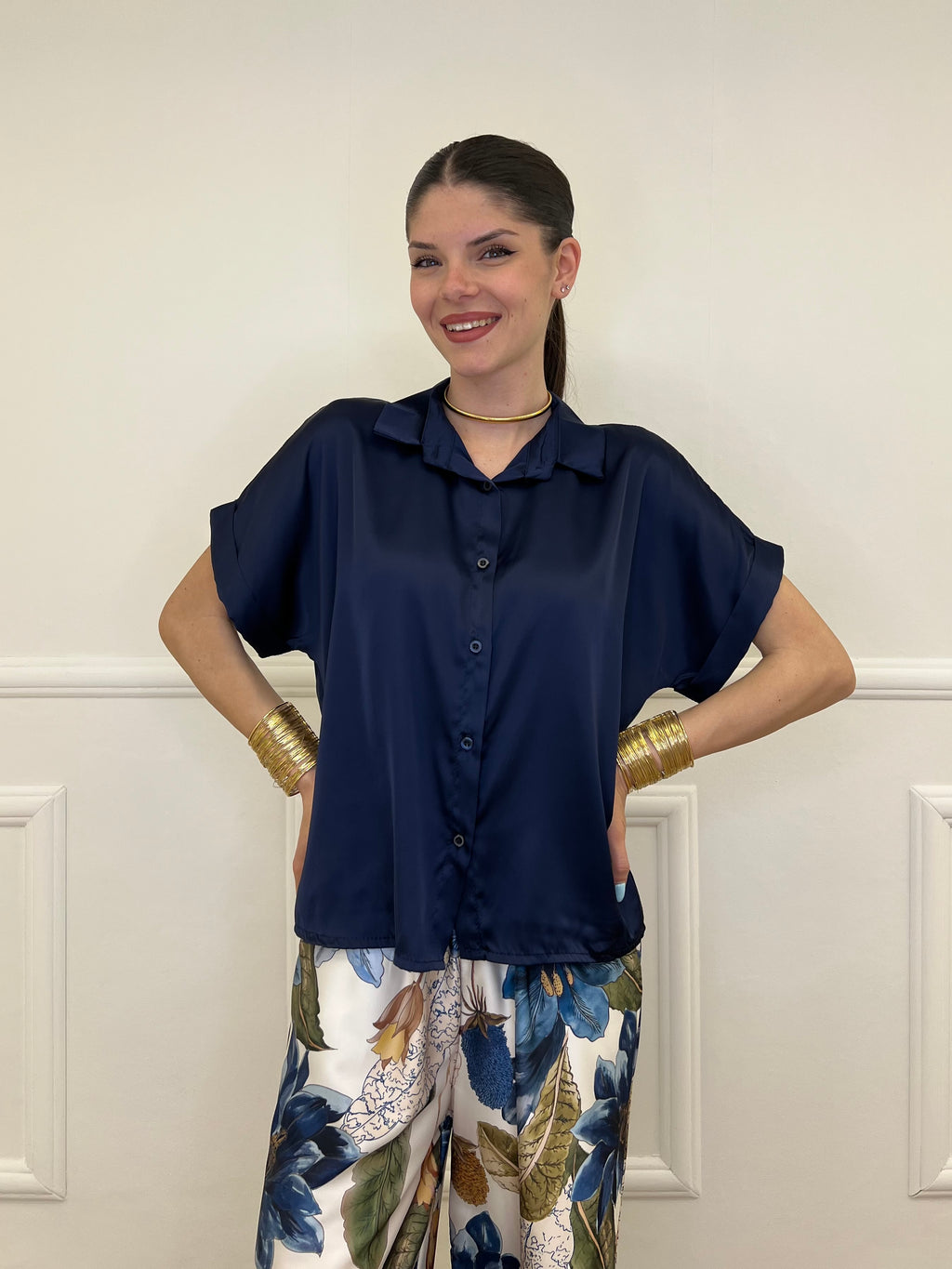 Completo Satin Pantalone Fantasia 17397 Blu