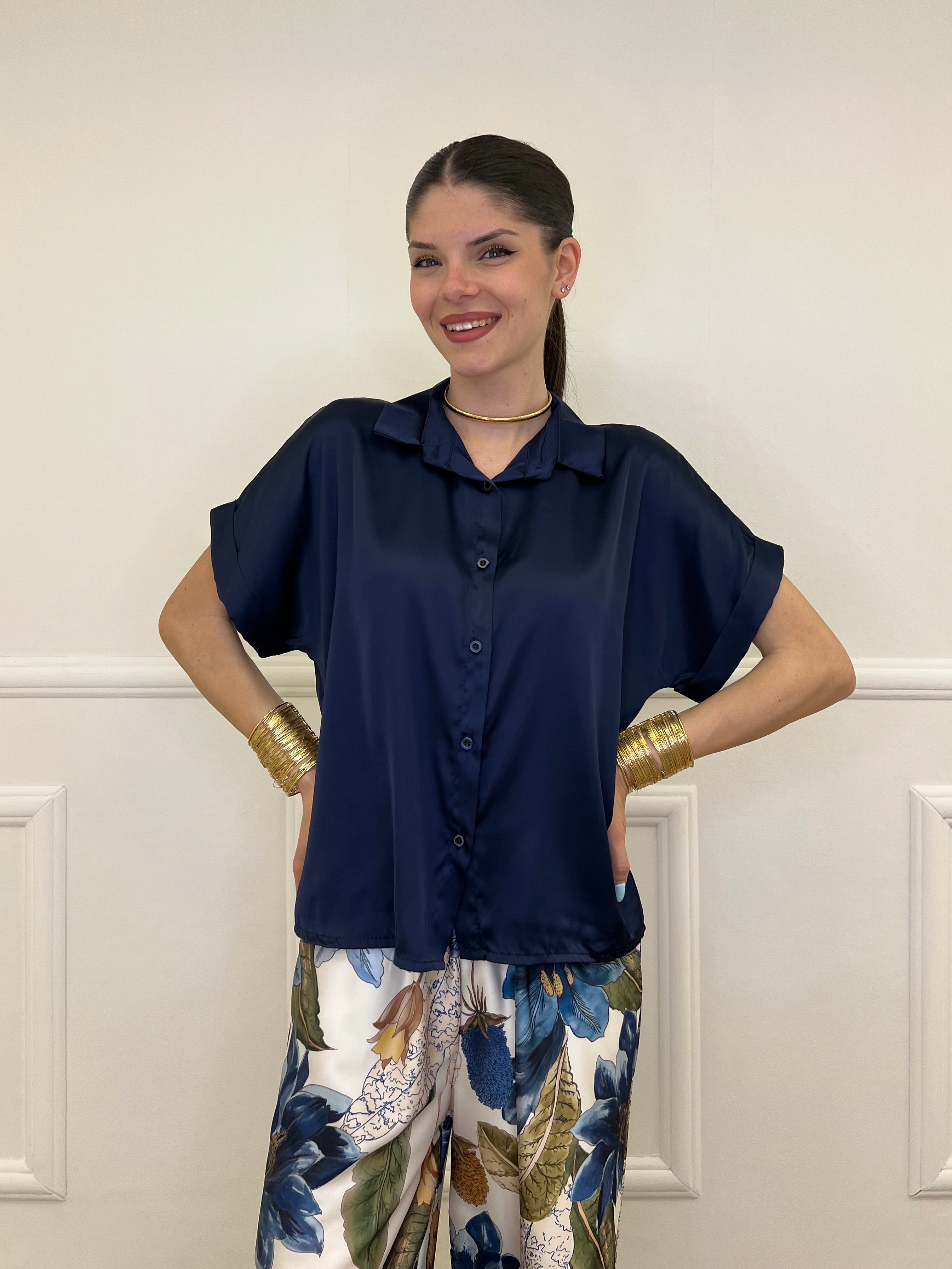 Completo Satin Pantalone Fantasia 17397 Blu