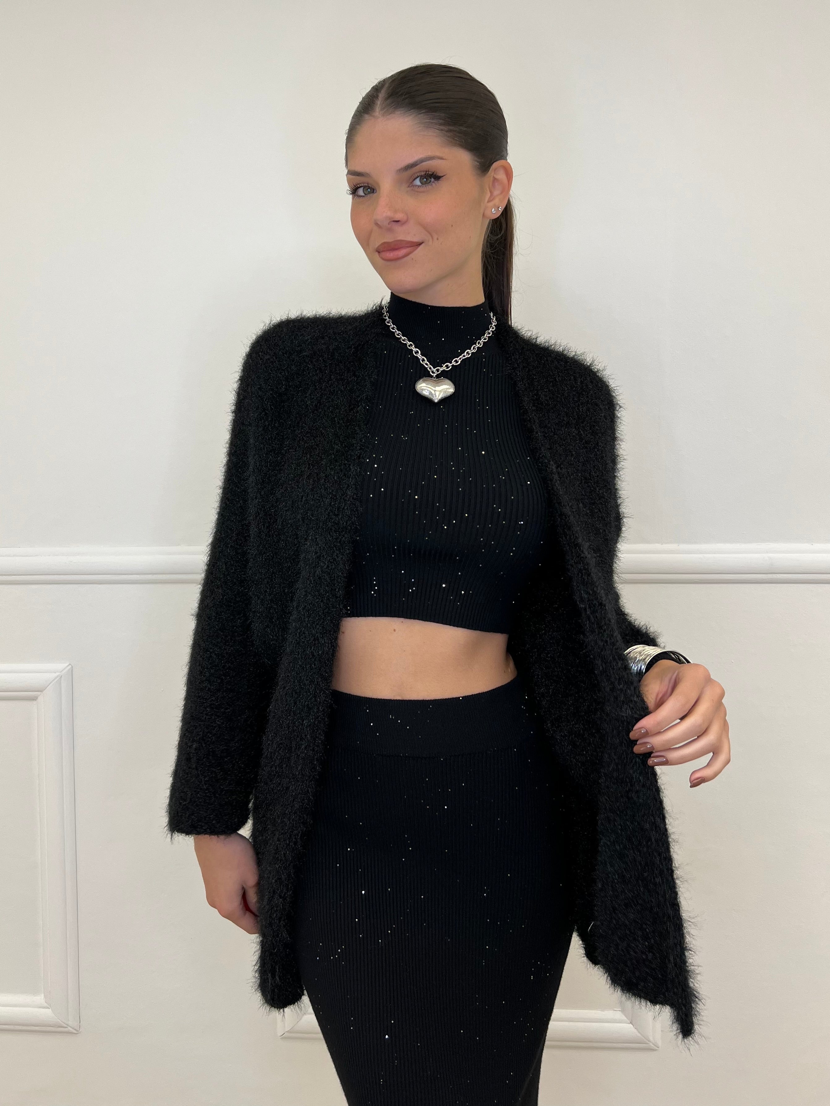 Cardigan Effetto Mohair 633 Nero