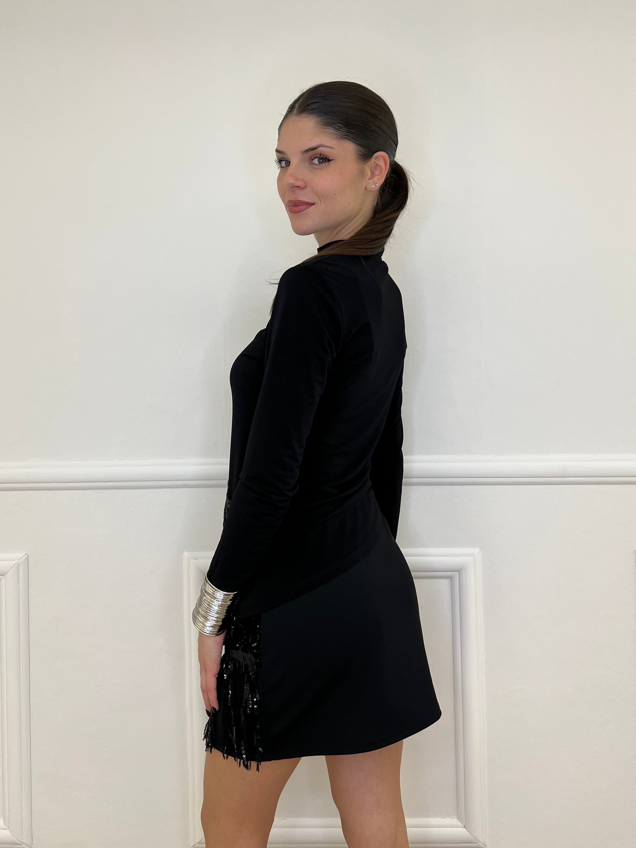 Maglia Frange Paillettes 55867 Nero