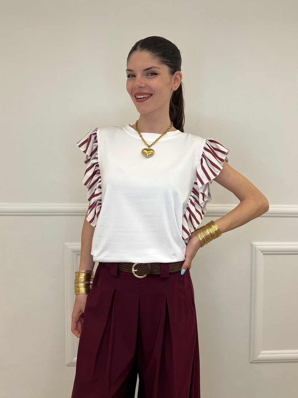 T-shirt Maniche a Righe 1960 Bordeaux