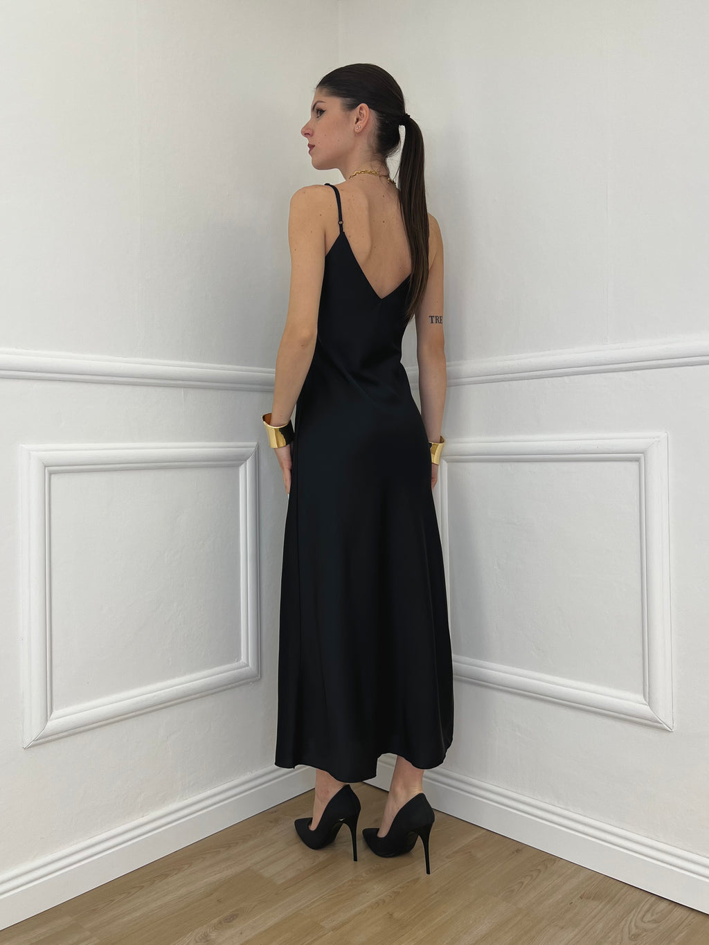 Vestito In Satin Con Spalline 9857 Nero
