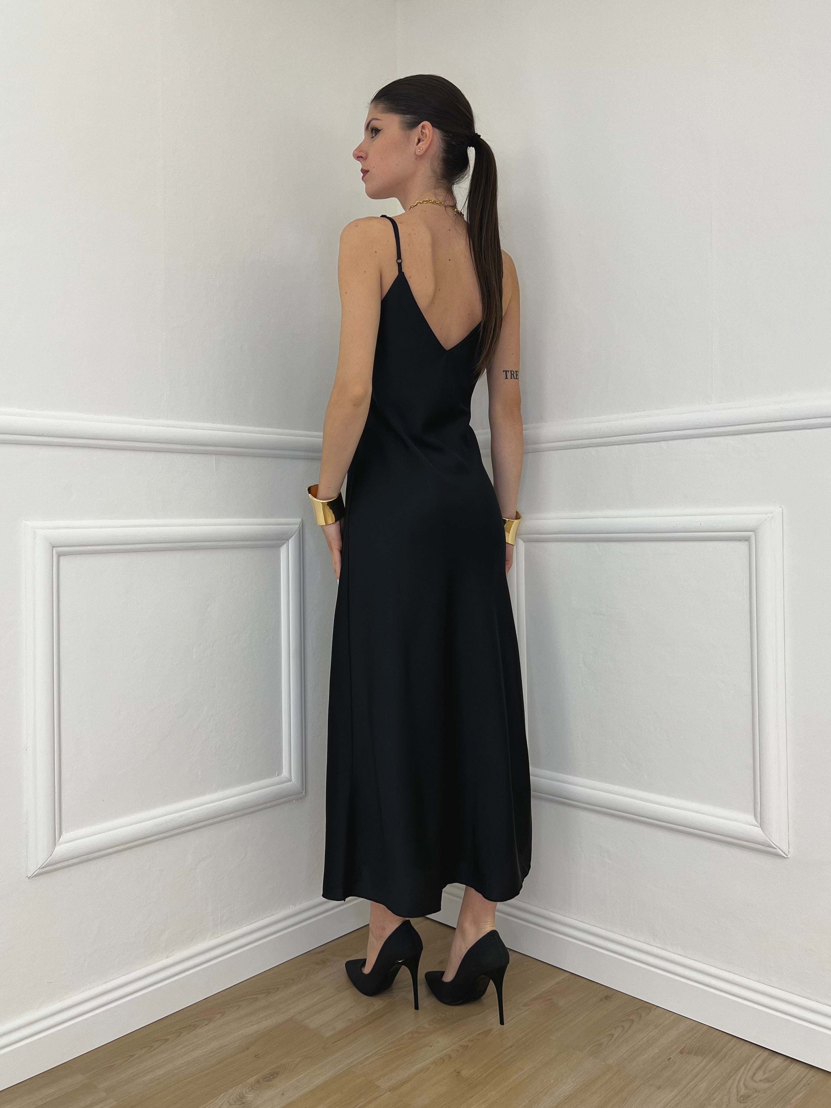 Vestito In Satin Con Spalline 9857 Nero