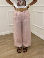 Pantalone Lino Cintura 22525-2 Rosa