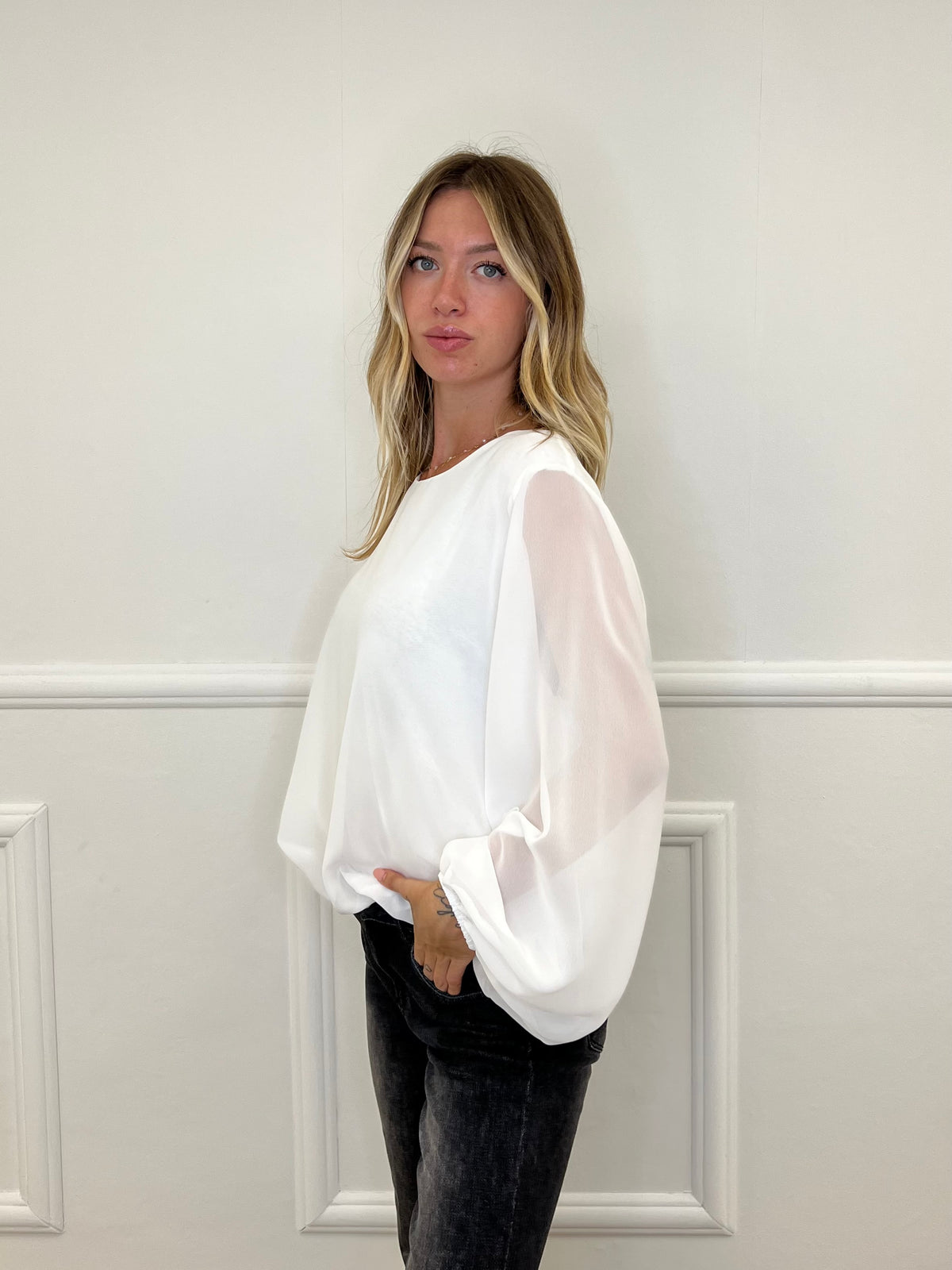 Blusa Georgette Palloncino 22017 Bianco