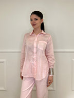 Camicia Tencel Spalmata a Righe 25802 Rosa