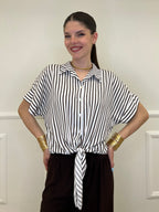 Camicia Righe Nodo Viscosa 2351 Marrone