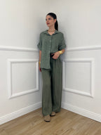 Pantalone Lino Cintura 22525 Verde