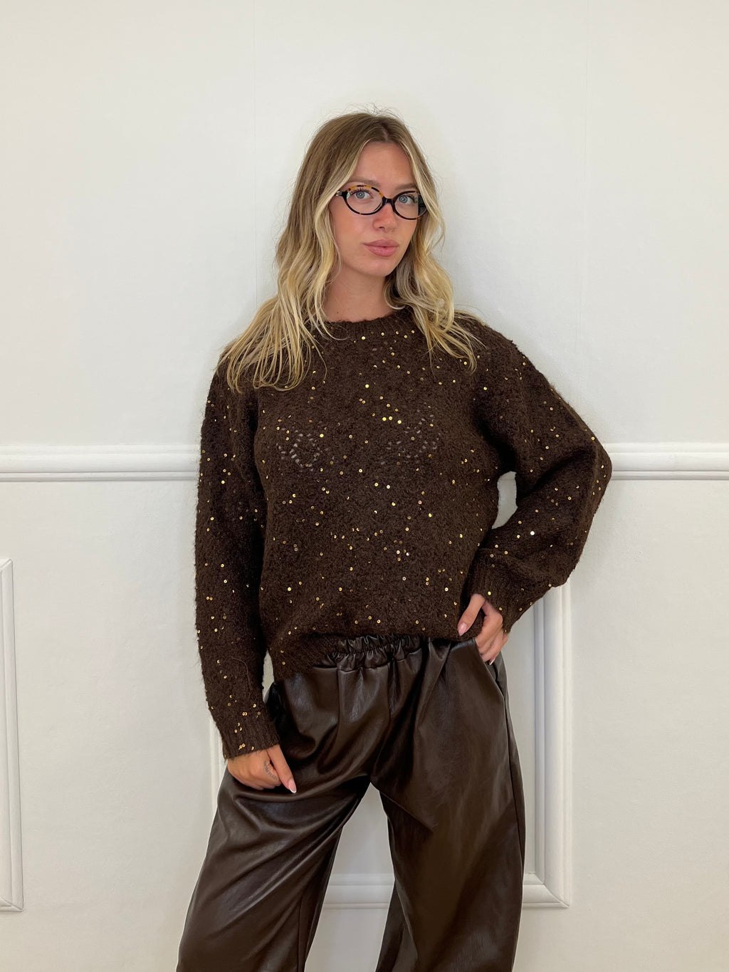 Maglia Misto Lana Paillettes 5565 Marrone