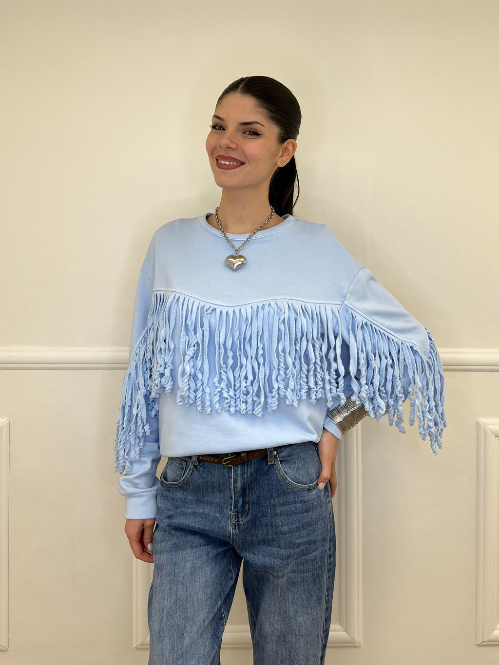 Felpa con Frange 5653-891 Azzurro