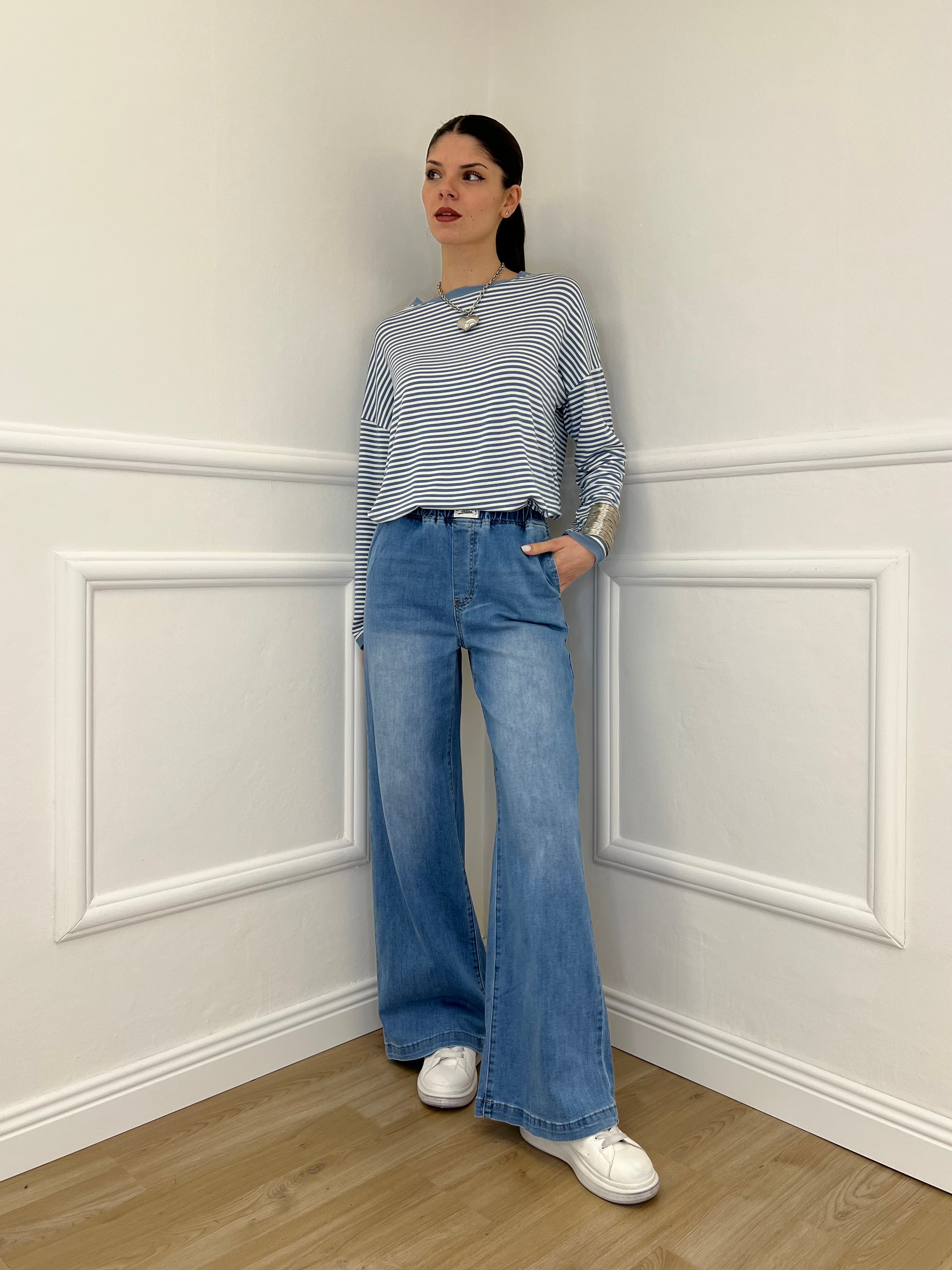 Jeans con Vita Elastica 9337 Azzurro