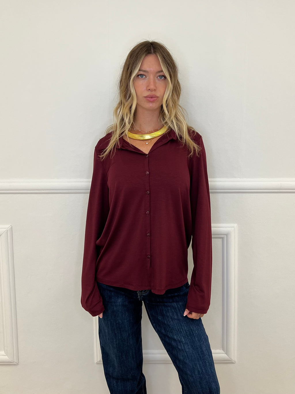 Camicia In Jersey Di Viscosa 28163L Bordeaux