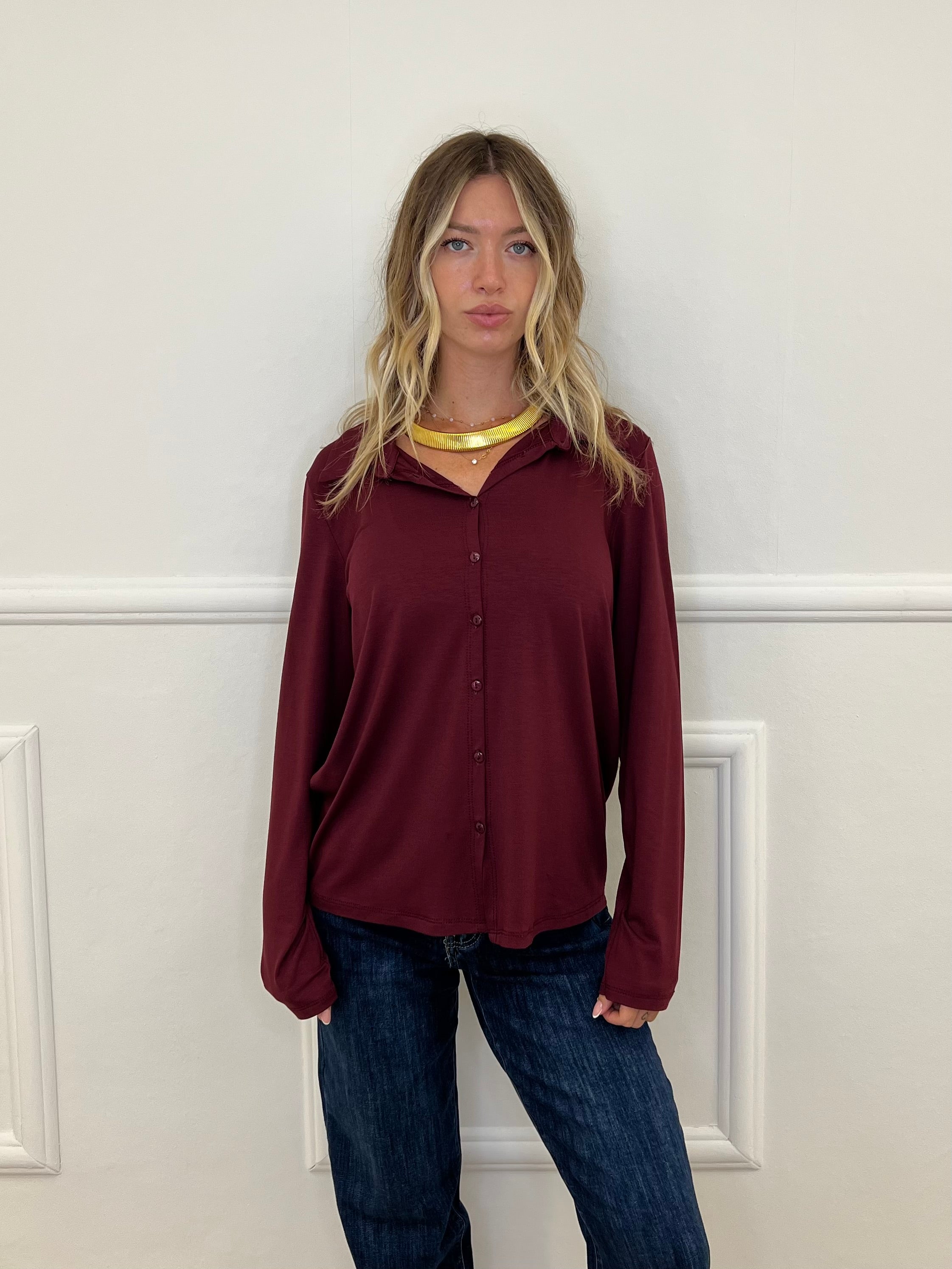 Camicia In Jersey Di Viscosa 28163L Bordeaux