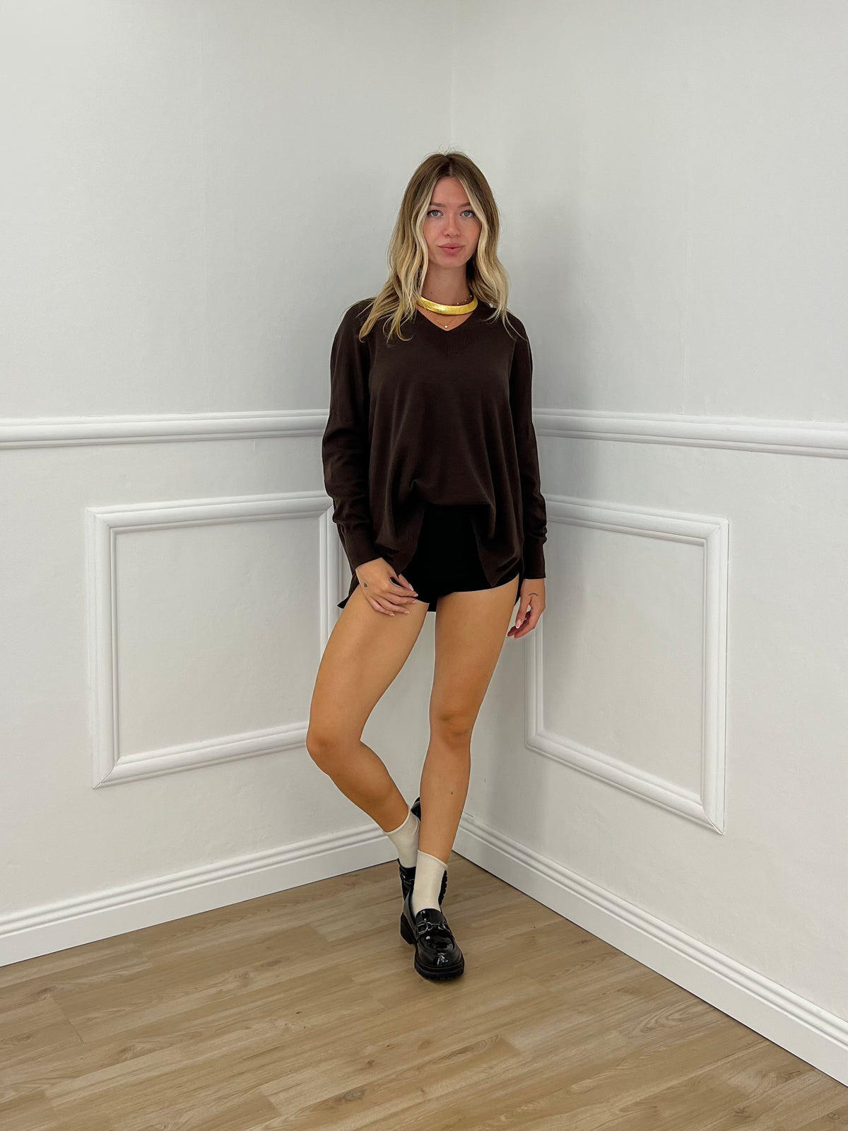 Maglia Over Scollo V 6010 Marrone