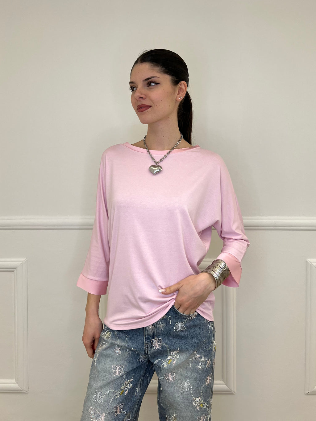 Maglia Barchetta Con Profili in Satin 43002