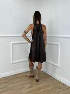Vestito Halter In Raso Di Viscosa 9535 Marrone