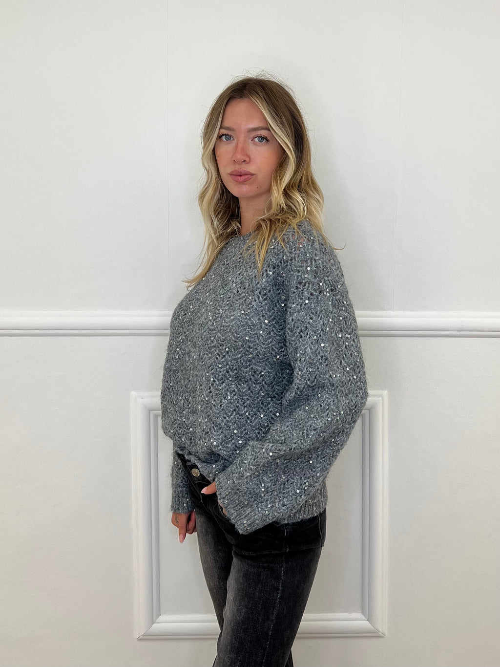 Maglia Misto Lana Paillettes 5565 Grigio