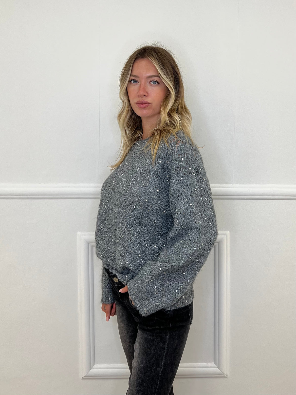 Maglia Misto Lana Paillettes 5565 Grigio