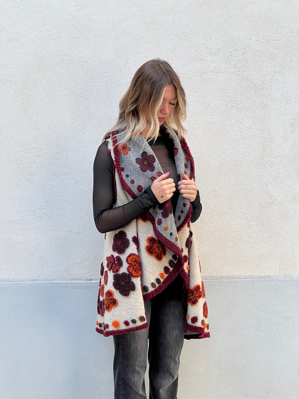 Poncho Gilet Suzani Doubleface 67041 Bordeaux