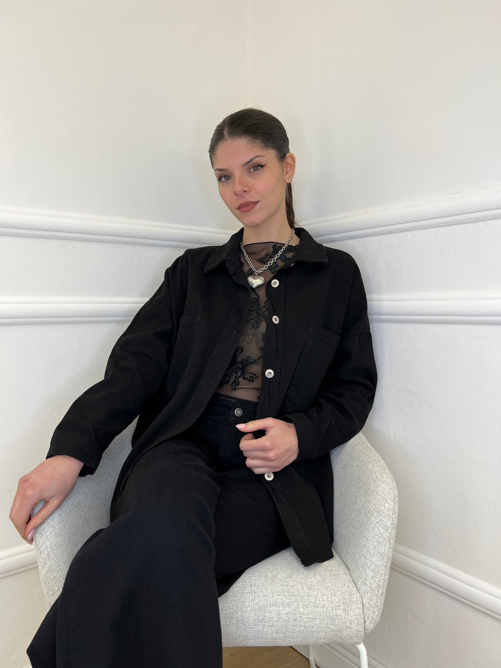 Camicia Overshirt in Twill A6262 Nero