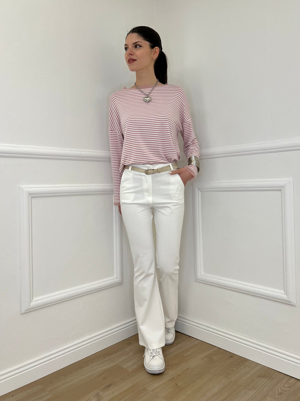 Pantalone Flare Cintura 26513 Bianco
