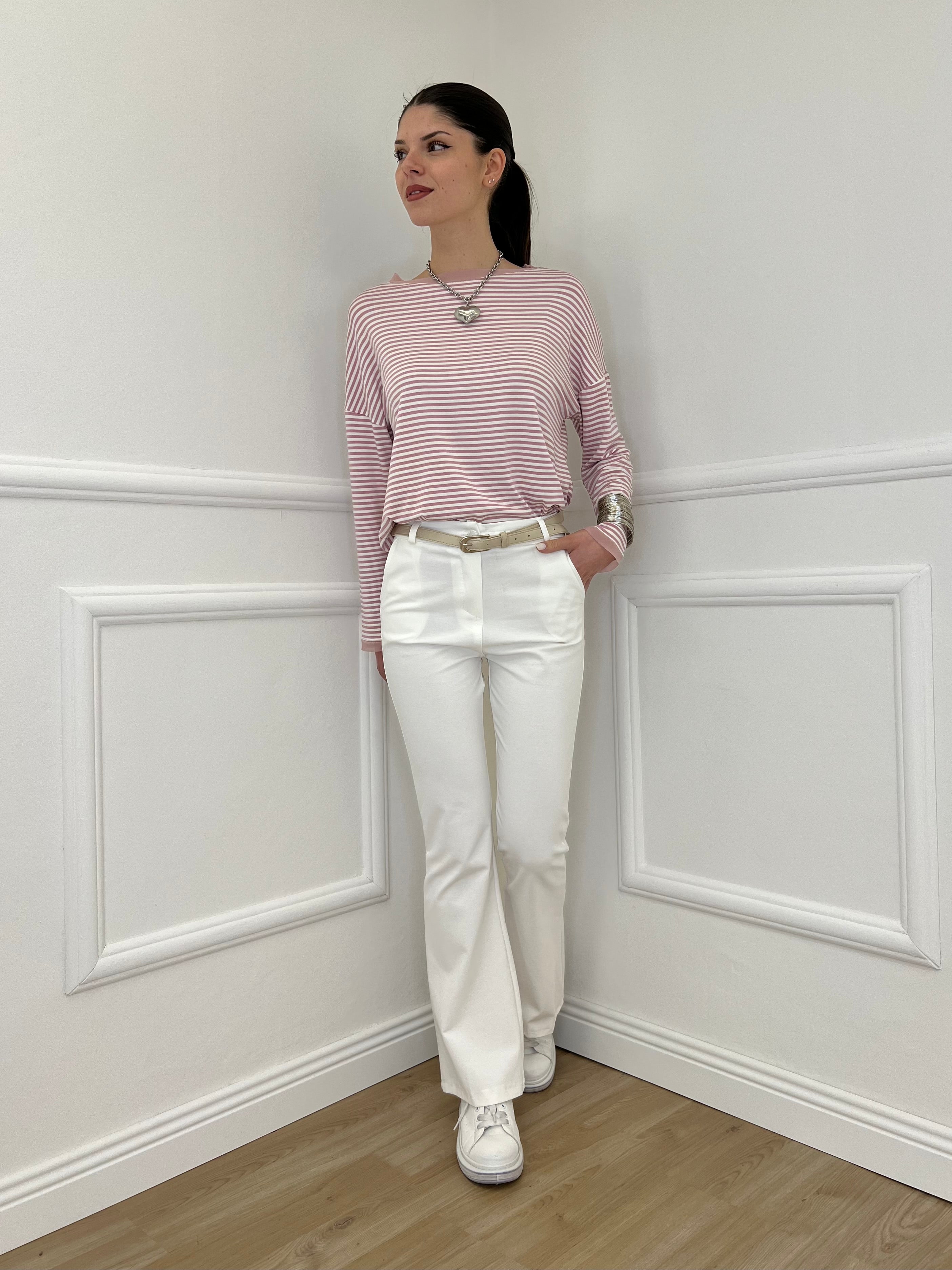 Pantalone Flare Cintura 26513 Bianco