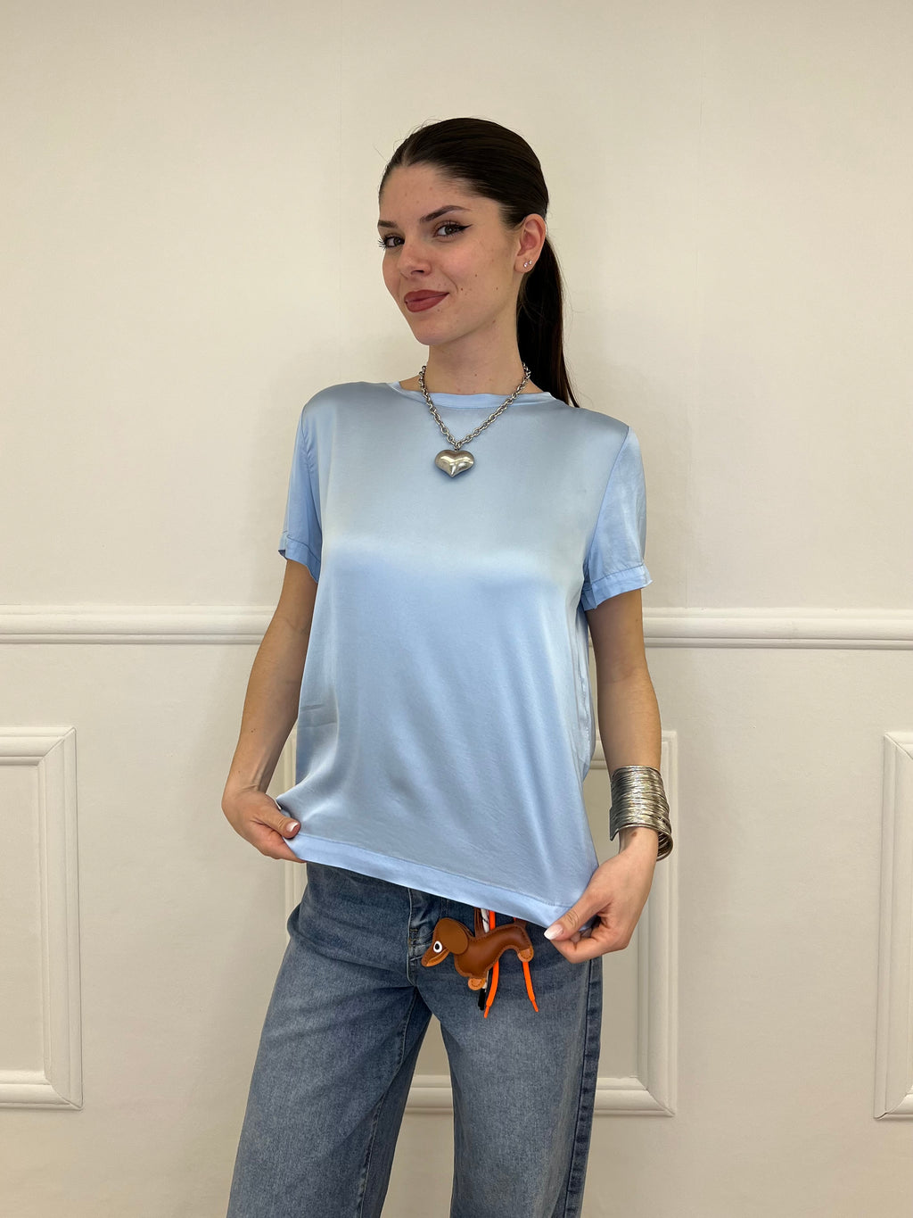 Maglietta In Raso Di Viscosa 82008 Azzurro