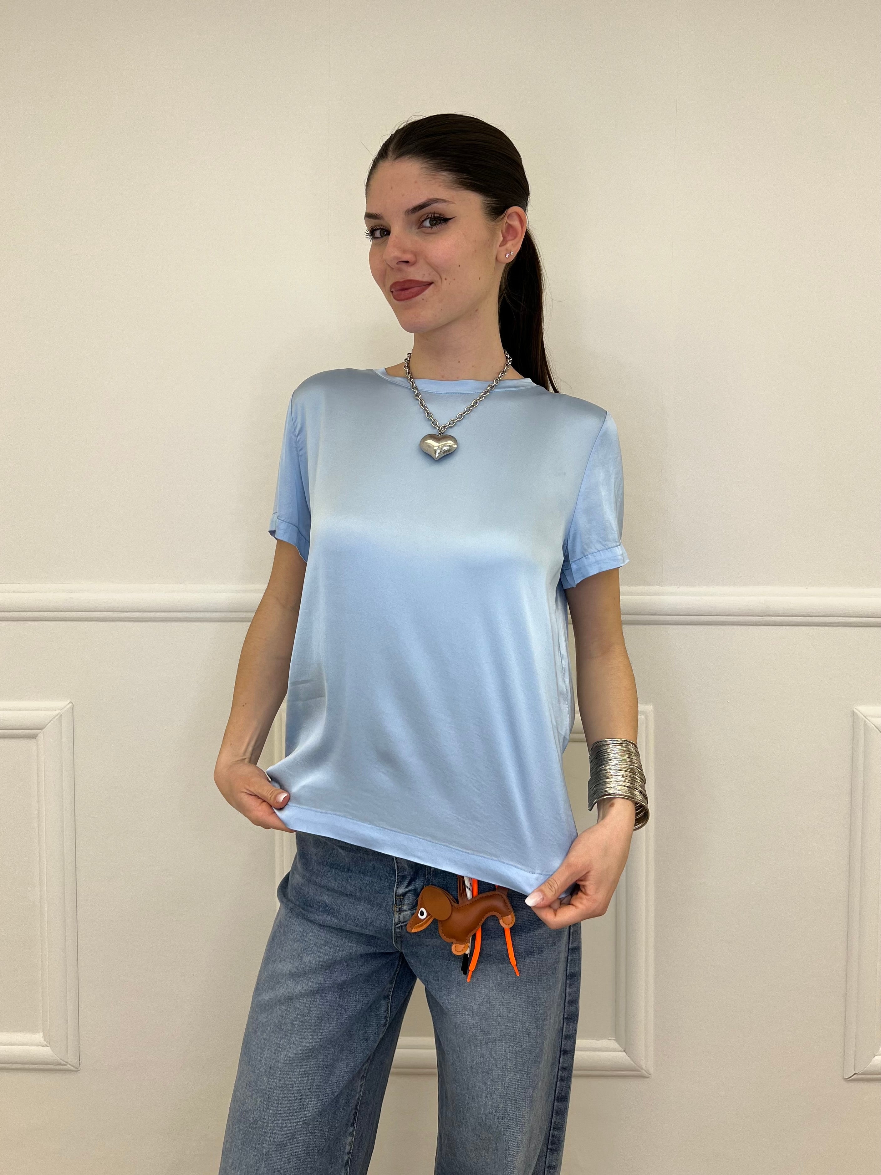 Maglietta In Raso Di Viscosa 82008 Azzurro