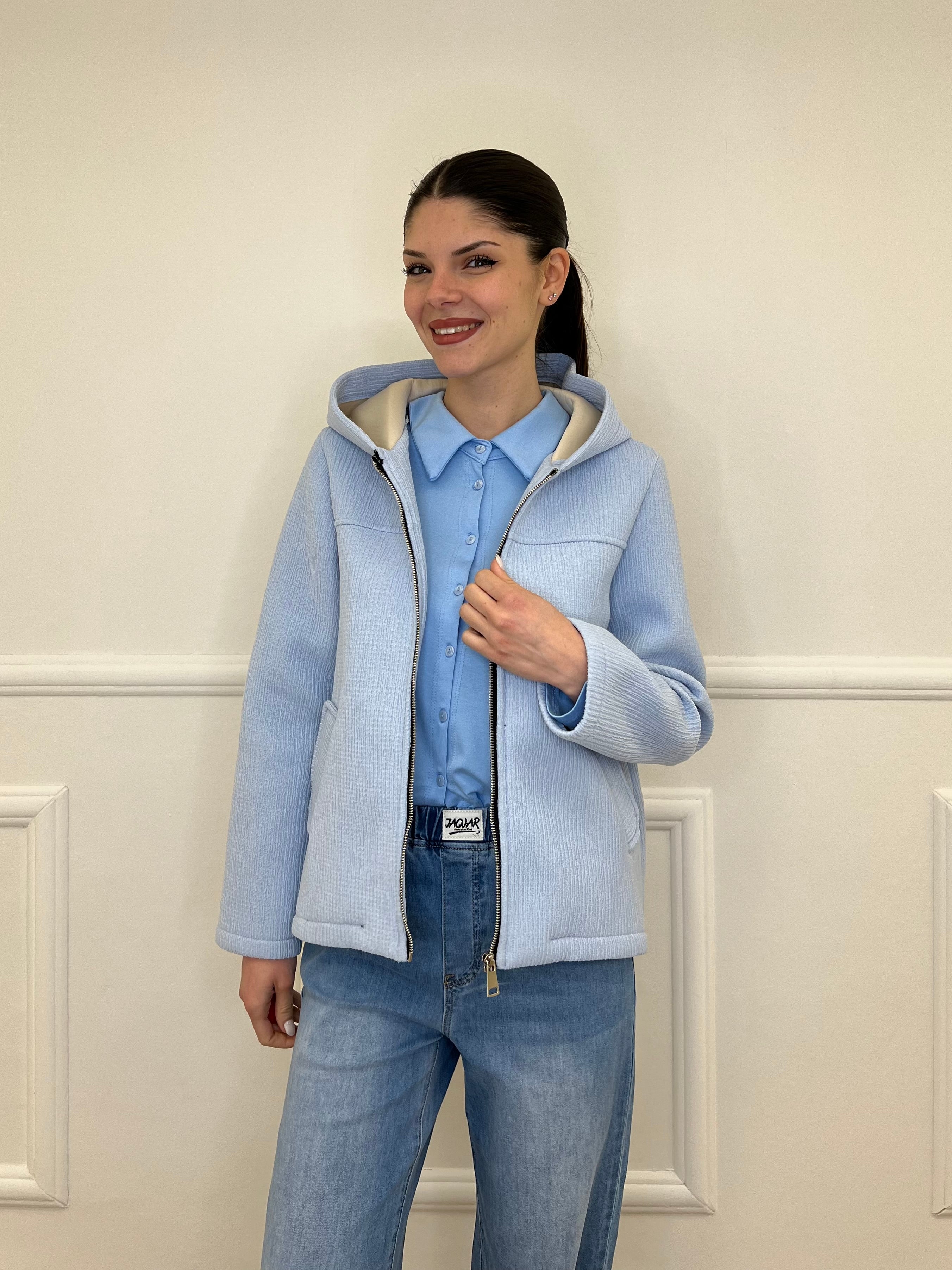 Giacca Neoprene Zip 26087 Azzurro