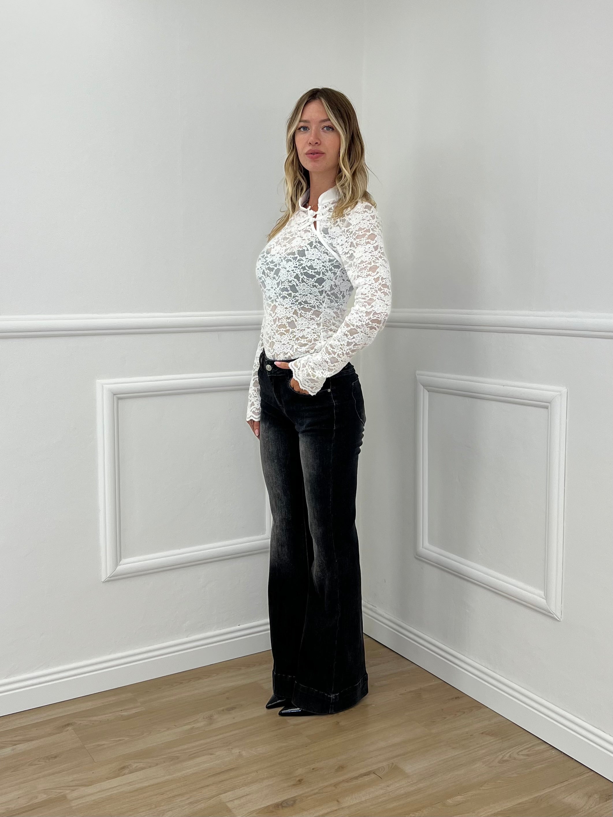 Camicia Pizzo Alamari 12314 Bianco