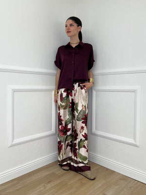 Completo Satin Pantalone Fantasia 17397 Burgundy