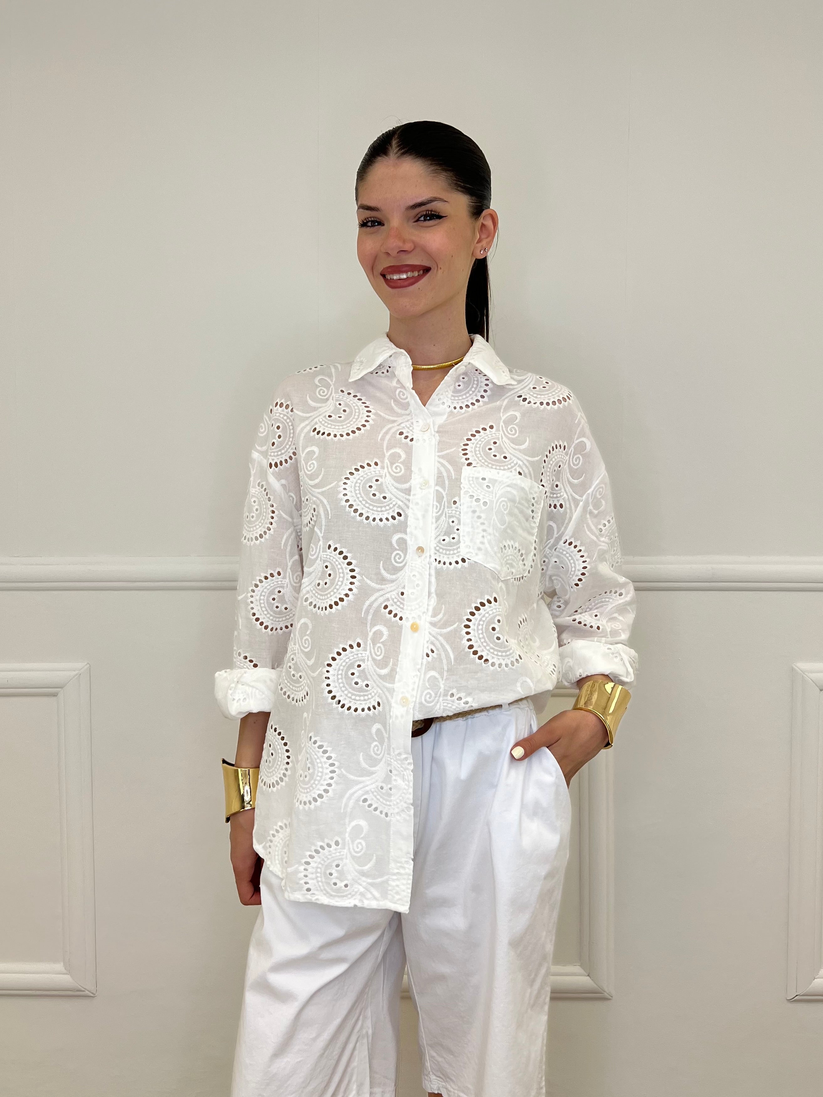 Camicia Over Sangallo Tasca 32020 Bianco