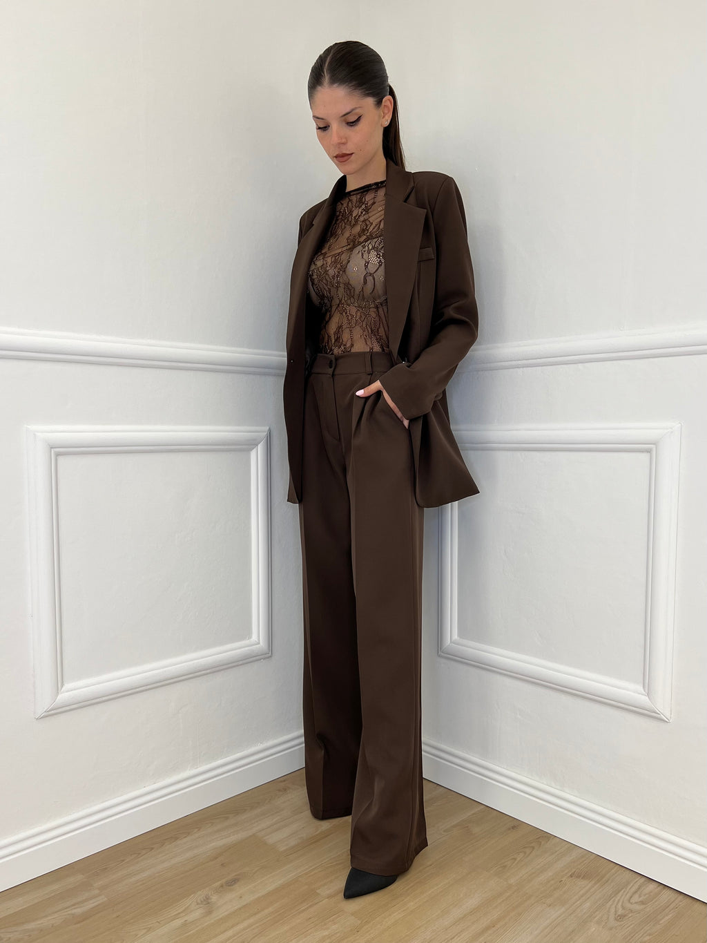 Maglia Pizzo MM188 Caffè - Bazar Abbigliamento