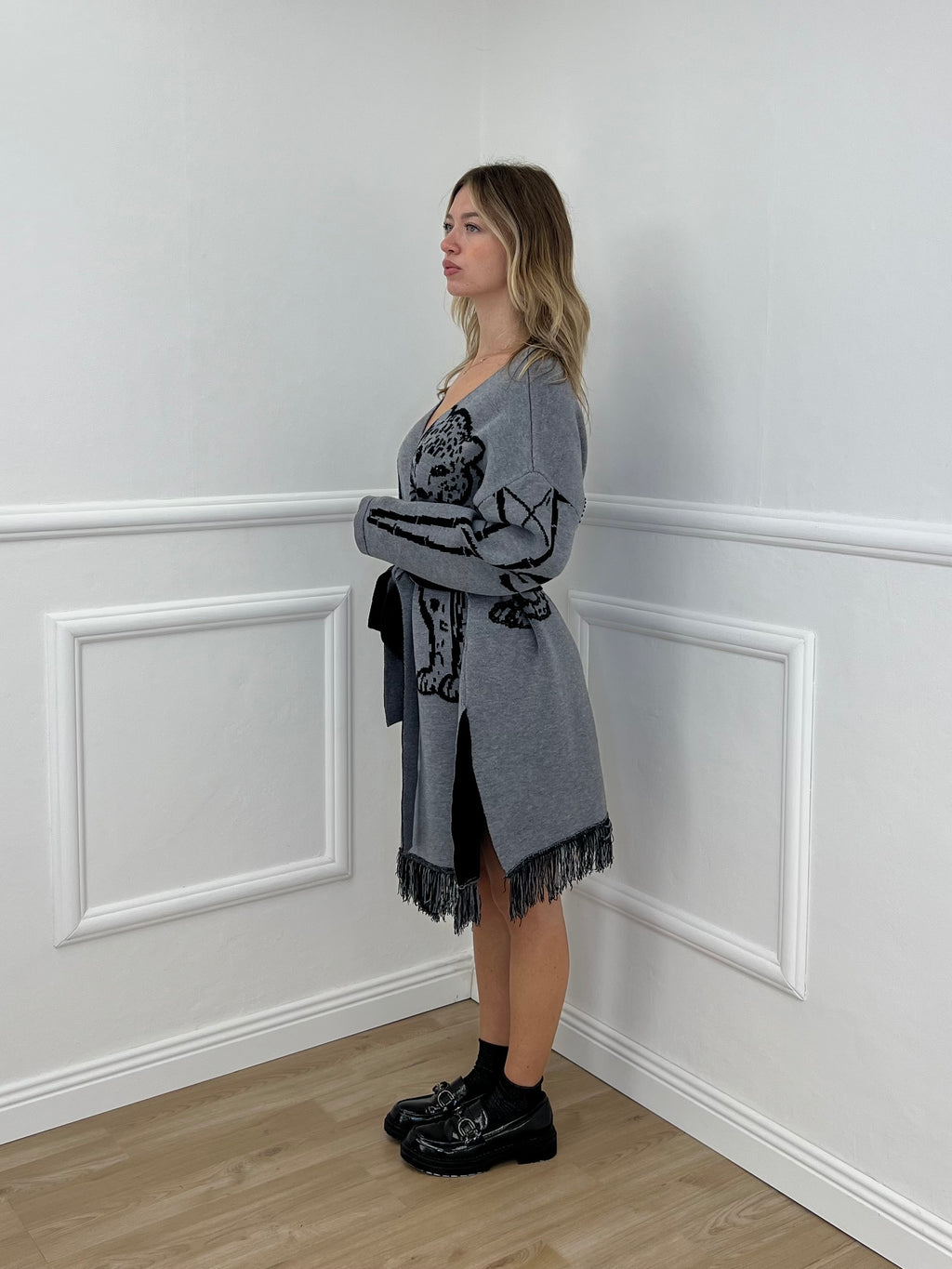 Cardigan Jacquard Jungle 90059 Grigio