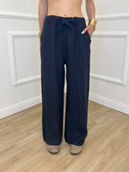 Pantalone Lino Coulisse 23216 Blu