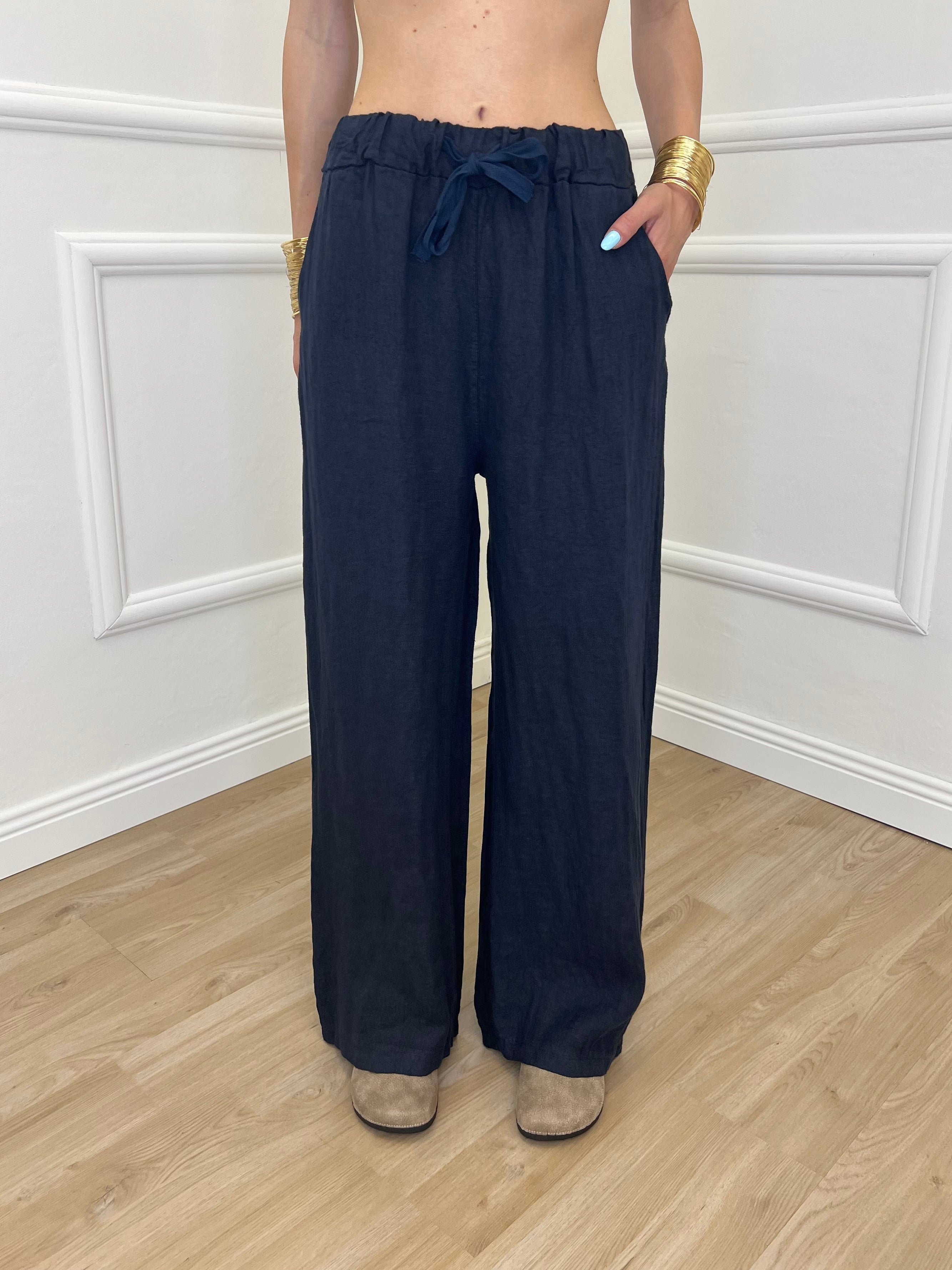 Pantalone Lino Coulisse 23216 Blu