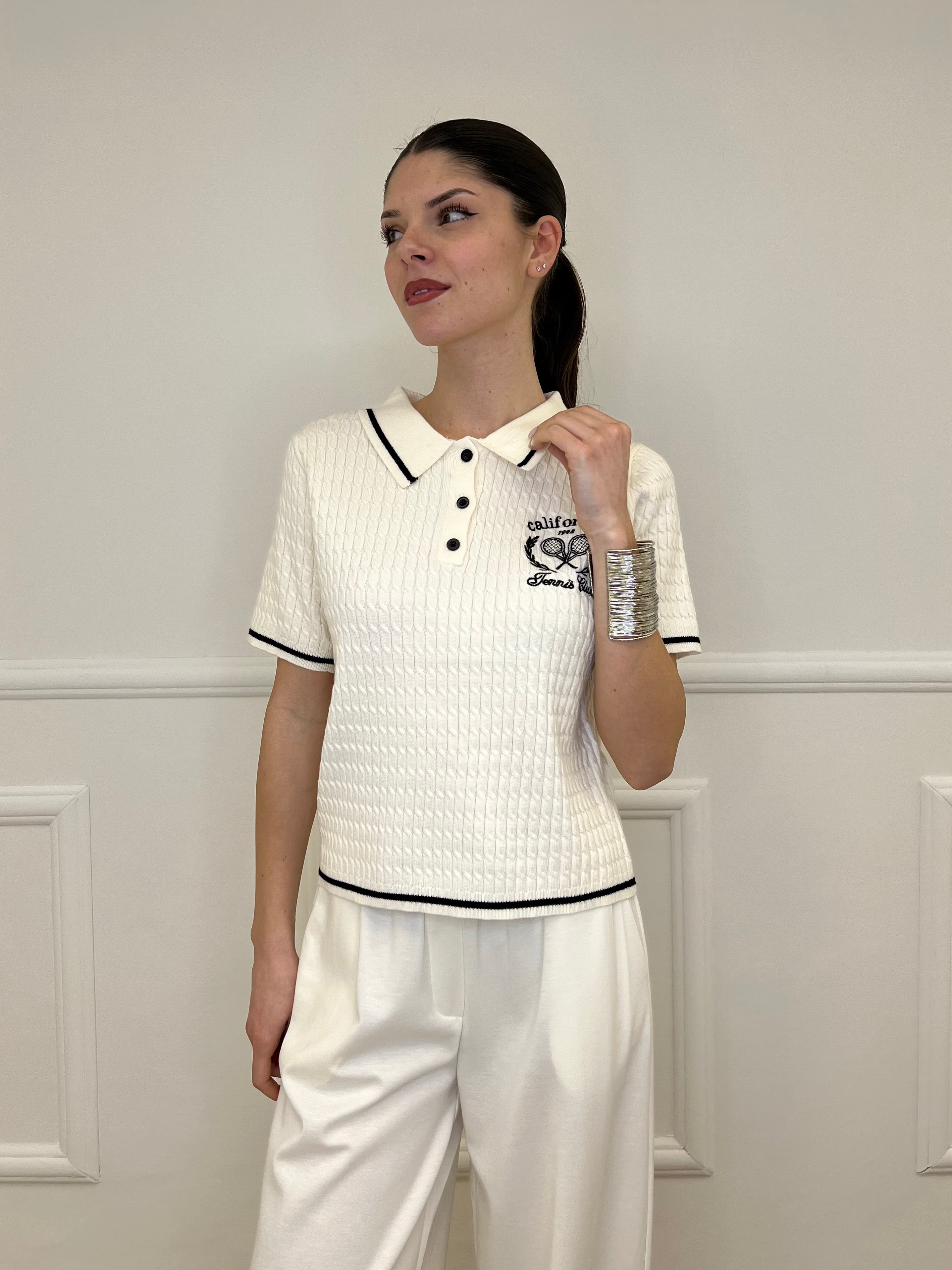 Polo in Maglia Jacquard L8086 Bianco