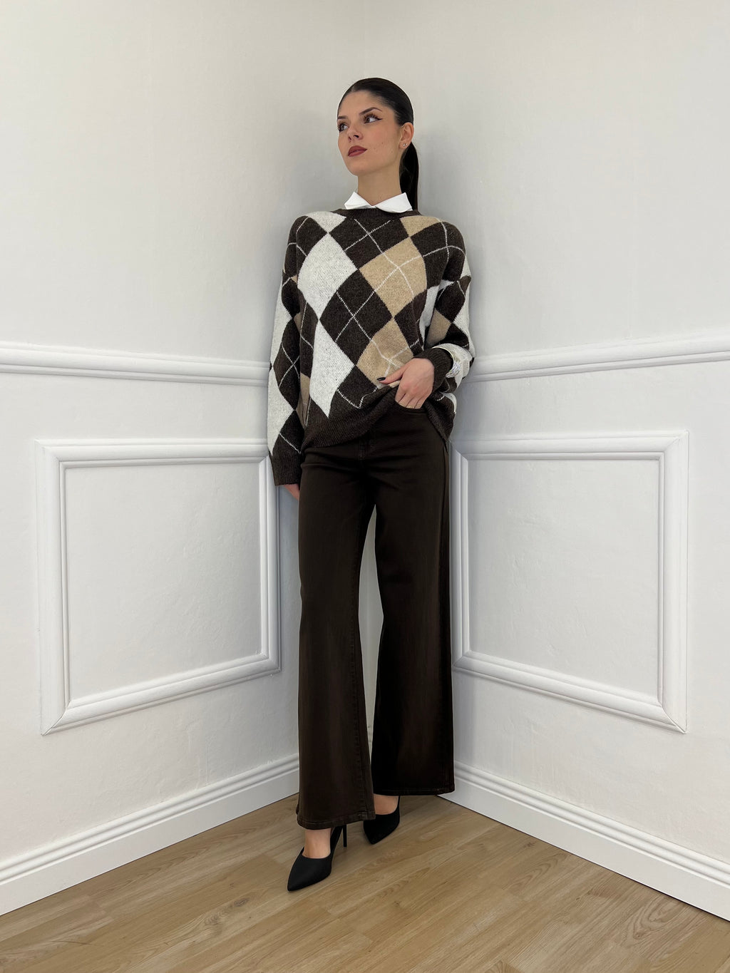 Jeans Palazzo T1001-1 Marrone