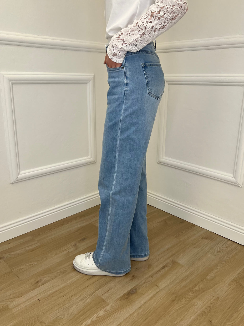 Jeans Vita Con Pizzo TK85 Azzurro